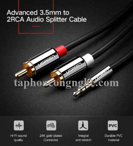 Ugreen 20779 0.5M màu Đen Cáp âm thanh 2 đầu Bông sen sang 3.5mm Dương mạ vàng AV116 30020779